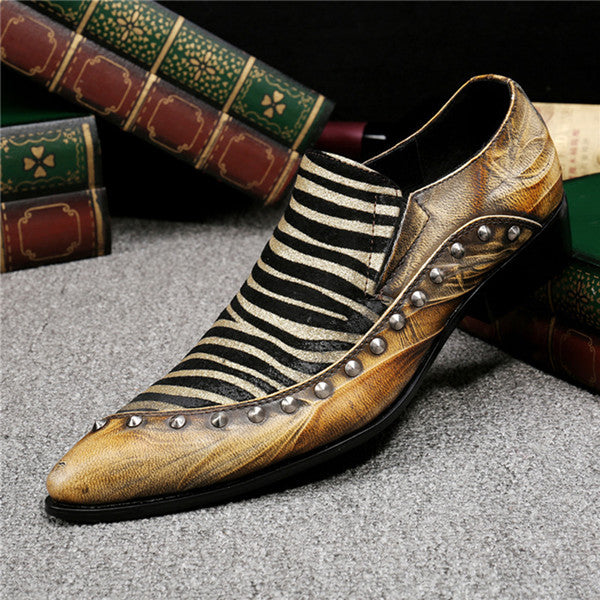 Tiger Pattern Patchwork with Mini Spike Details Men Loafers Shoes