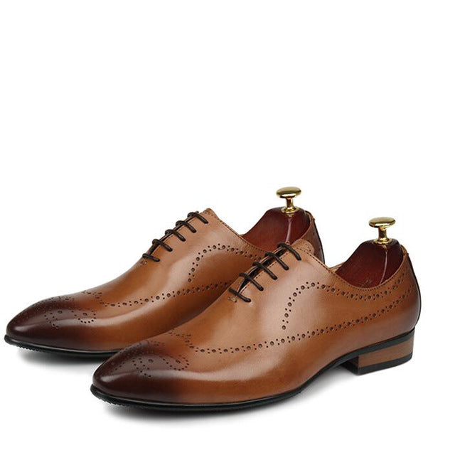 Pointed Toe Carved Perforated Men Leather Oxford Shoes