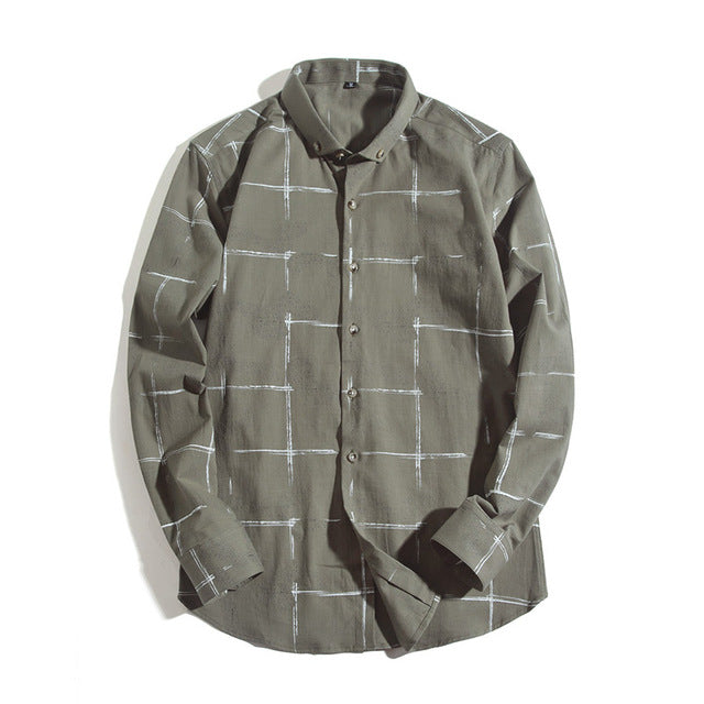 Chalk Stripe Style Plaid Men Long Sleeves Shirt - FanFreakz