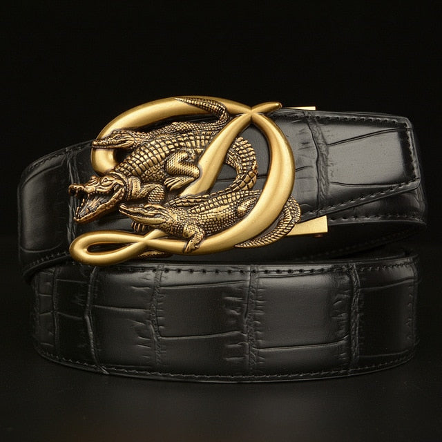 D Letter and Crocodile Buckle Leather Belt