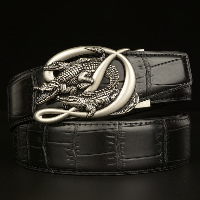 D Letter and Crocodile Buckle Leather Belt