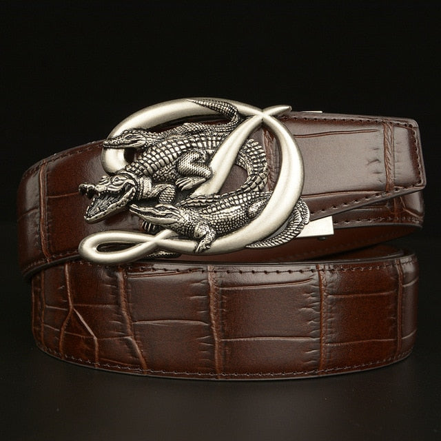 D Letter and Crocodile Buckle Leather Belt