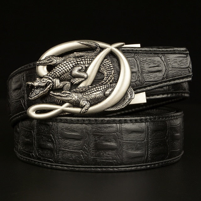 D Letter and Crocodile Buckle Leather Belt