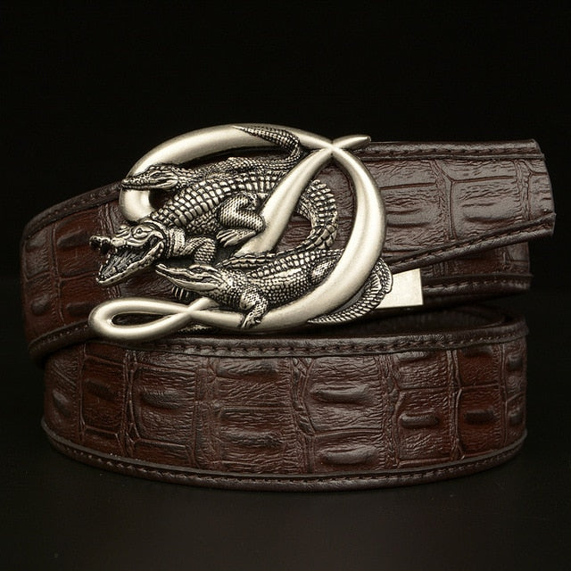 D Letter and Crocodile Buckle Leather Belt