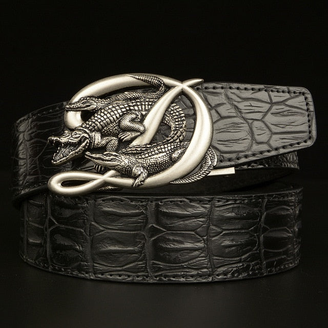D Letter and Crocodile Buckle Leather Belt