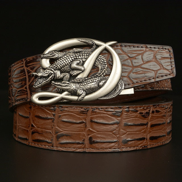 D Letter and Crocodile Buckle Leather Belt