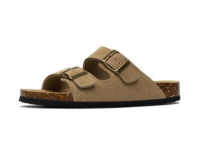 Wood Cork Suede Buckle Flip-Flops Sandals