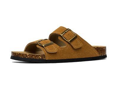 Wood Cork Suede Buckle Flip-Flops Sandals