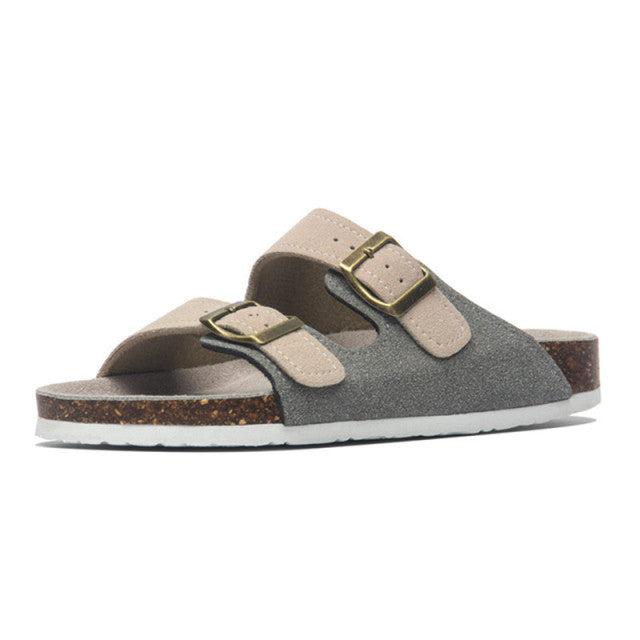 Wood Cork Suede Buckle Flip-Flops Sandals