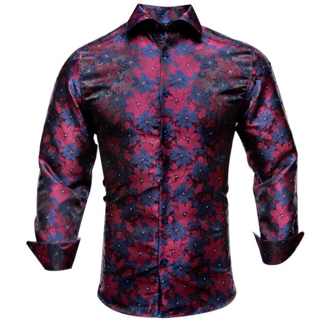 Vertical Paisley Decorated Shiny Silk Shirt