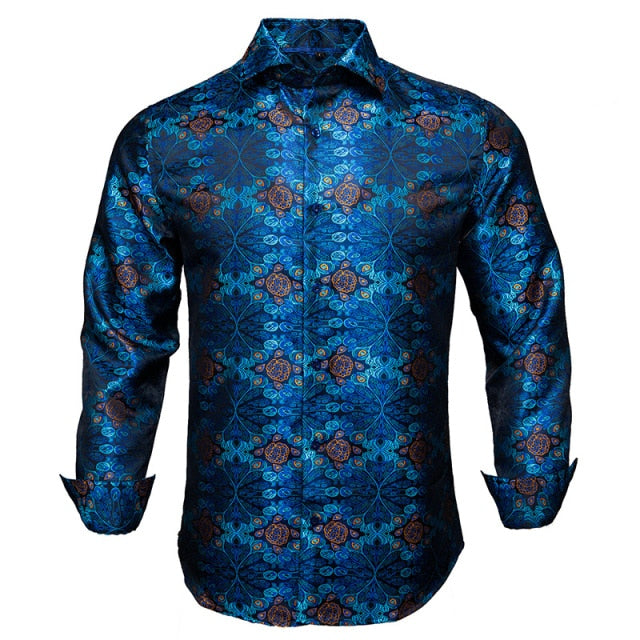Vertical Paisley Decorated Shiny Silk Shirt