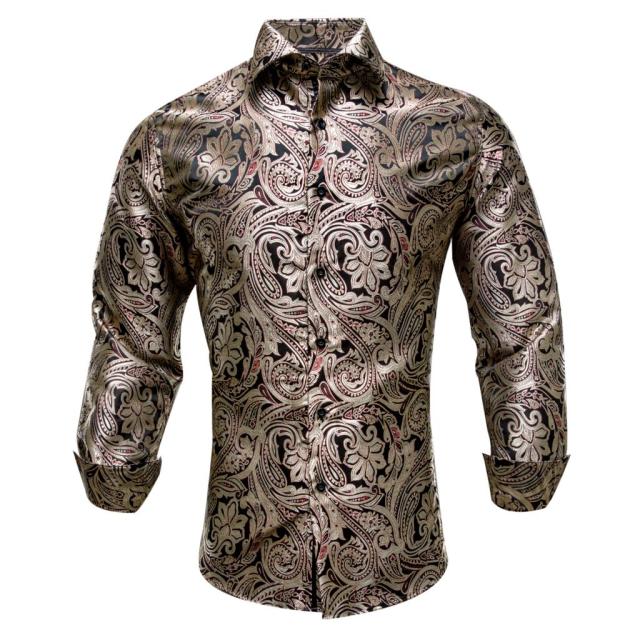Vertical Paisley Decorated Shiny Silk Shirt