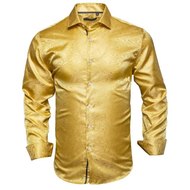 Vertical Paisley Decorated Shiny Silk Shirt