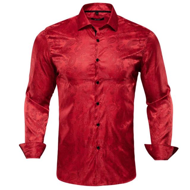 Vertical Paisley Decorated Shiny Silk Shirt