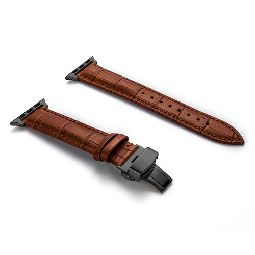 Butterfly Buckle Leather Strap For Apple Watch