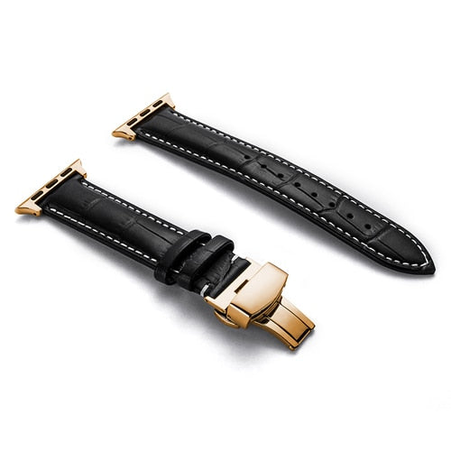 Butterfly Buckle Leather Strap For Apple Watch