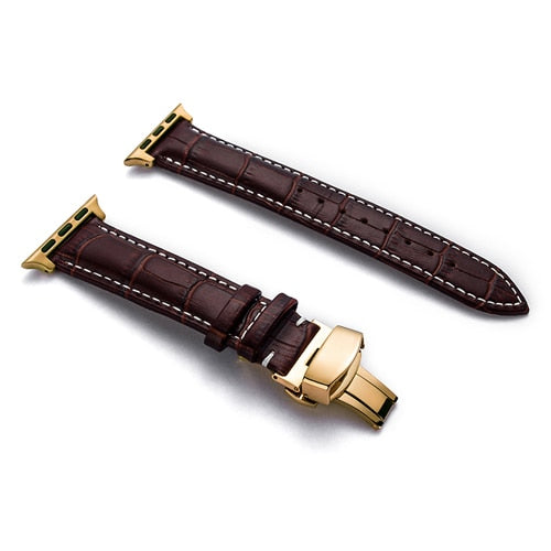 Butterfly Buckle Leather Strap For Apple Watch