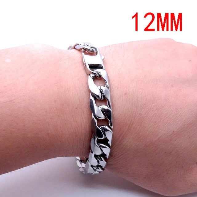 Stainless Steel Curb Chain Silver Bracelet