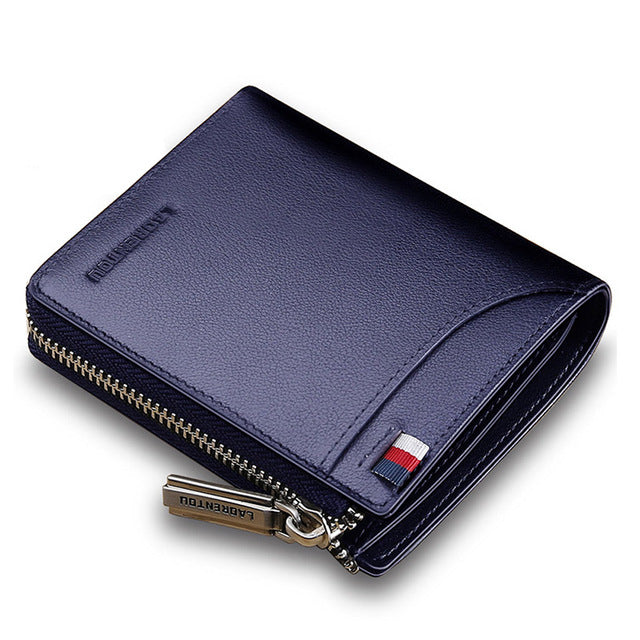 Zip Closure Mini Men Genuine Leather Wallet
