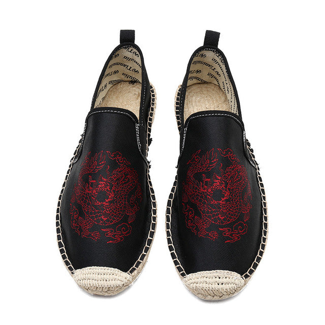 Chinese Elements Dragon Totem Men Canvas Flats Shoes - FanFreakz