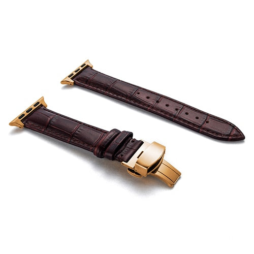 Butterfly Buckle Leather Strap For Apple Watch