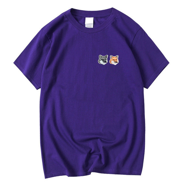 Fox Embroidery Patch Cotton T-Shirt