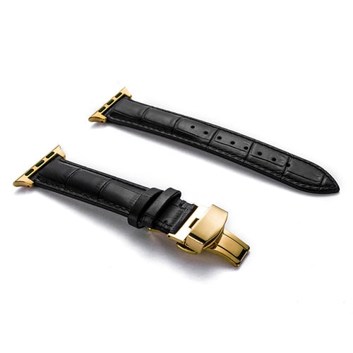 Butterfly Buckle Leather Strap For Apple Watch