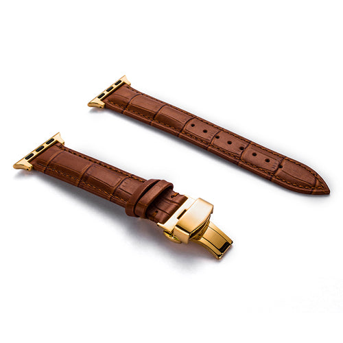 Butterfly Buckle Leather Strap For Apple Watch
