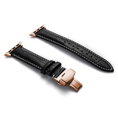 Butterfly Buckle Leather Strap For Apple Watch