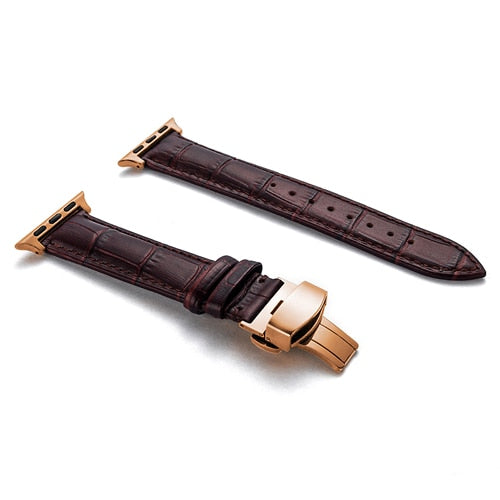 Butterfly Buckle Leather Strap For Apple Watch
