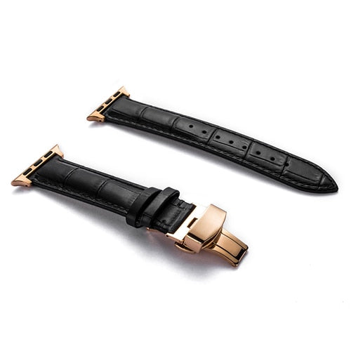 Butterfly Buckle Leather Strap For Apple Watch