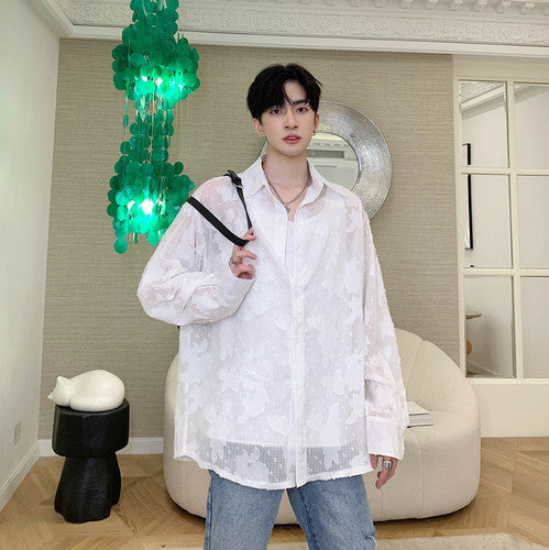 Semi Sheer Men Laser Cut Jacquard Shirt