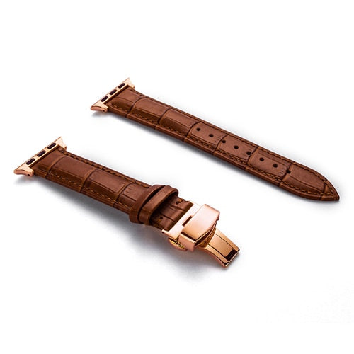 Butterfly Buckle Leather Strap For Apple Watch