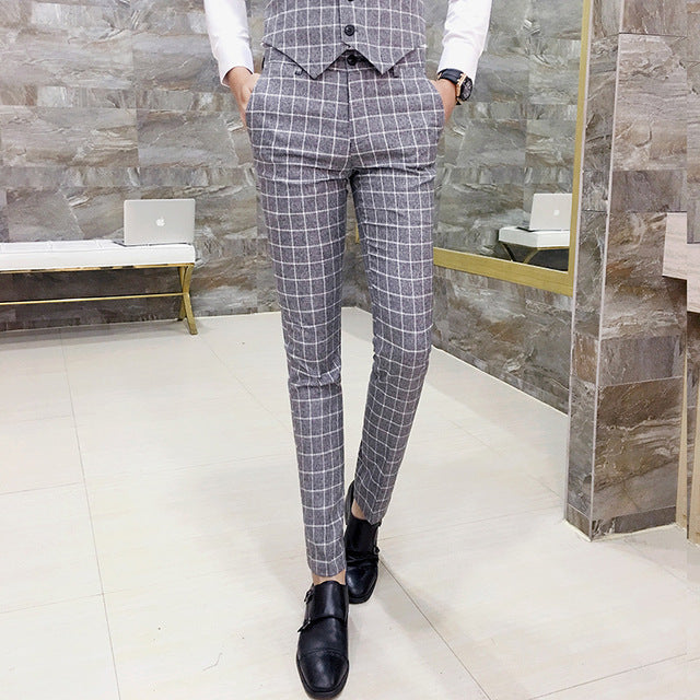 British Chalk Plaid Style Men Slim Fit Trouser - FanFreakz