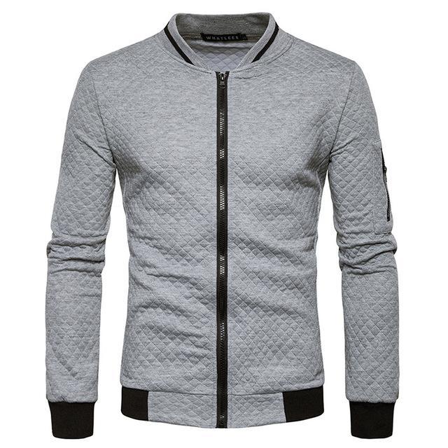 Quilt Pattern Men Stand Neck Collar Casual Slim Fit Bomber Jacket