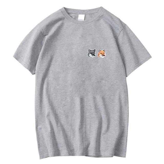 Fox Embroidery Patch Cotton T-Shirt