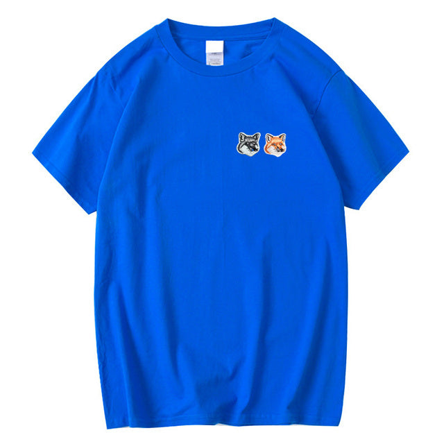 Fox Embroidery Patch Cotton T-Shirt
