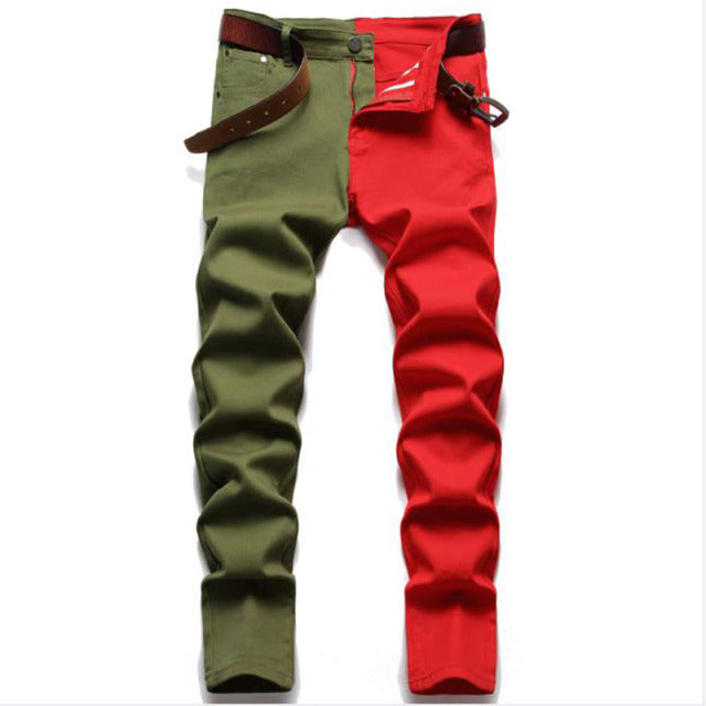 Side to Side Contrast Patchwork Slim Fit Pants