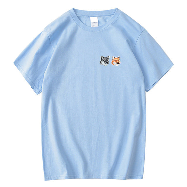 Fox Embroidery Patch Cotton T-Shirt