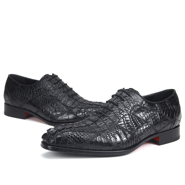 Crocodile Pattern Stitched Style Men Leather Oxford Shoes - FanFreakz