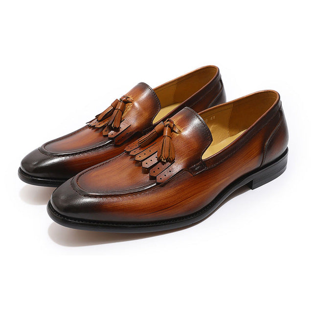 Gradient Color Italian Style Tasseled Men Loafers Shoes
