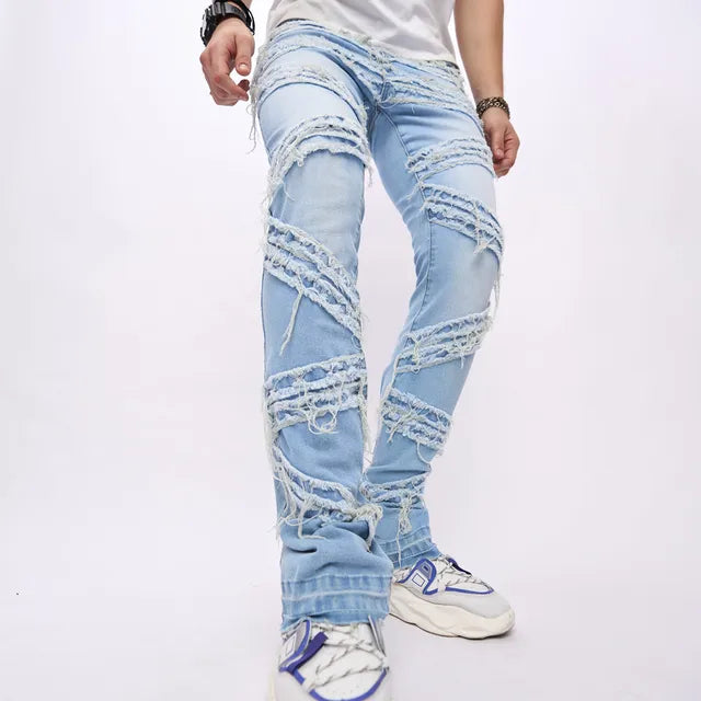 Vintage Stylish Loose Ripped Patch Jeans