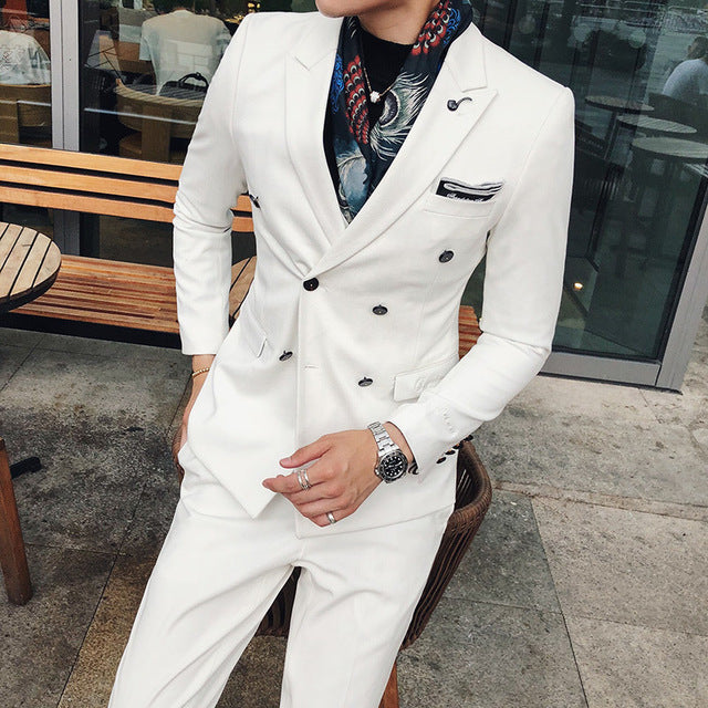 Luxury Italian Style Men Double Breasted Slim Fit Suit Set
