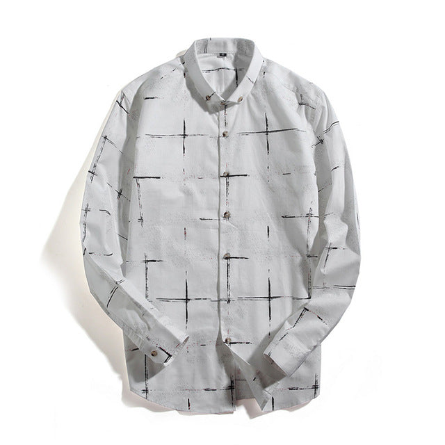 Chalk Stripe Style Plaid Men Long Sleeves Shirt - FanFreakz