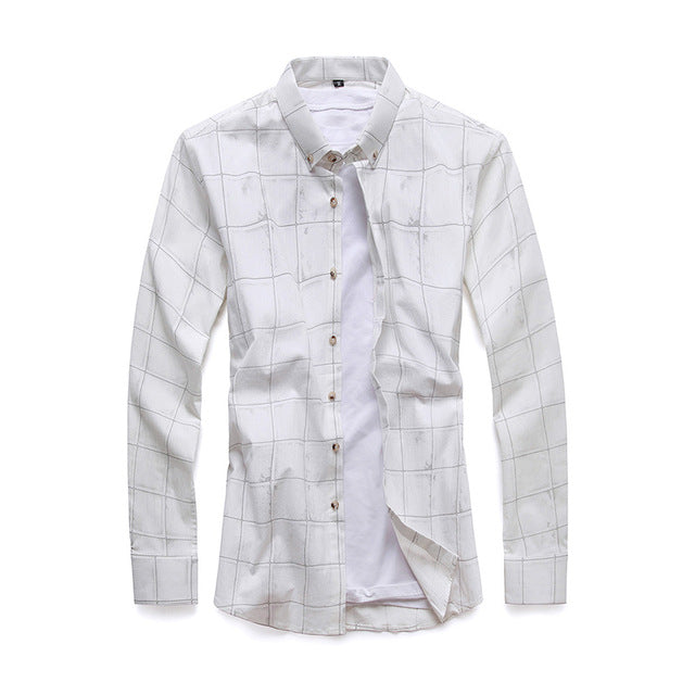 Business Style Collar Button Plaid Men Long Sleeves Shirt - FanFreakz