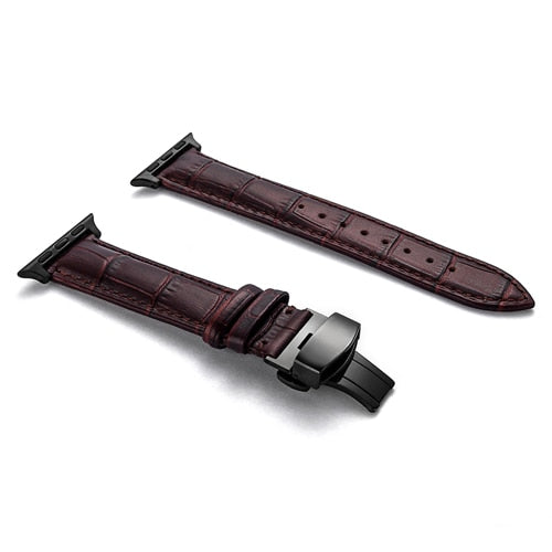 Butterfly Buckle Leather Strap For Apple Watch