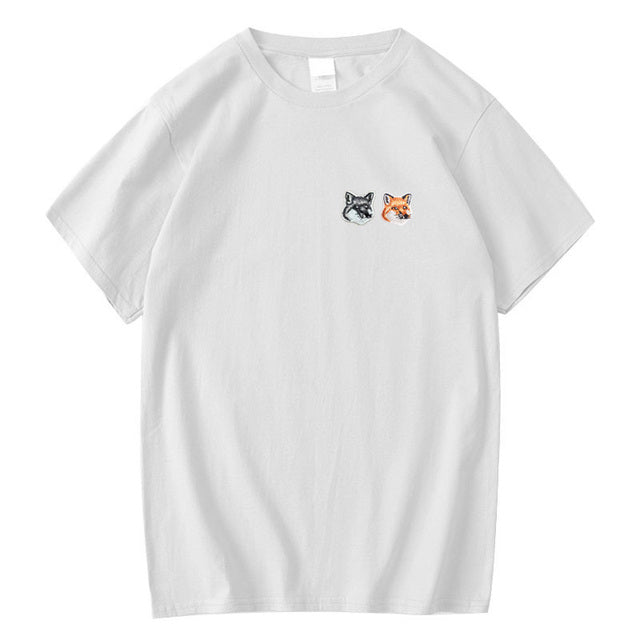 Fox Embroidery Patch Cotton T-Shirt
