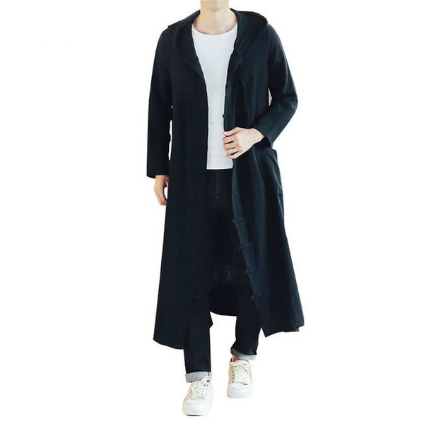 Hooded Harajuku Style Men Long Trench Coat Cardigan Jacket
