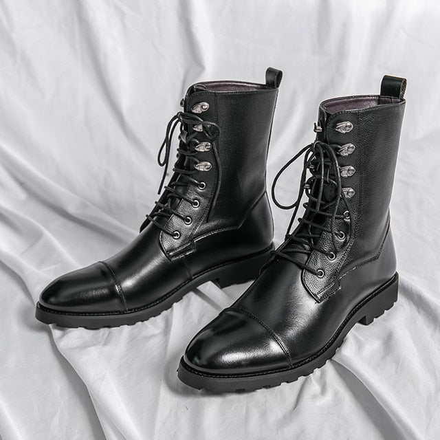 Low Heel Wing Tip Lace Up Boots
