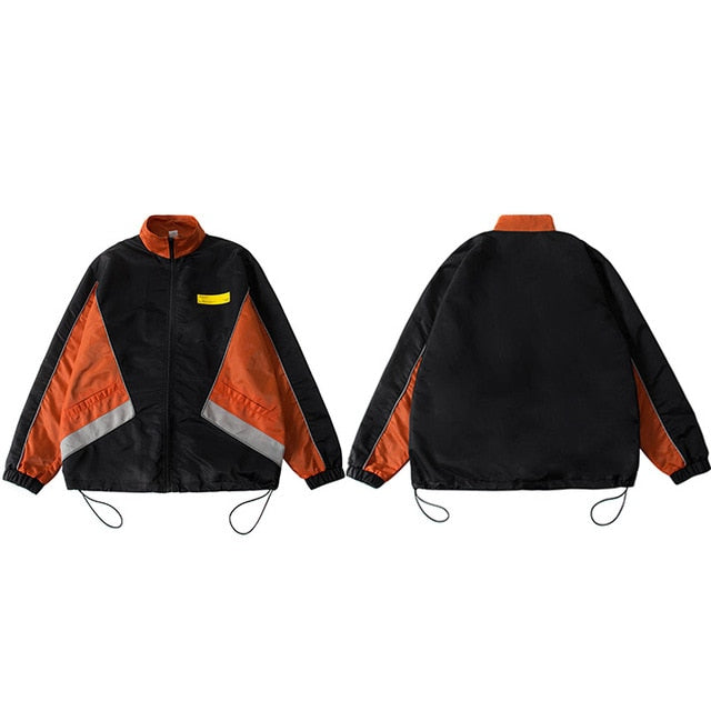 Oversize Retro Color Block Patchwork Windbreaker Casual Style Men Jacket